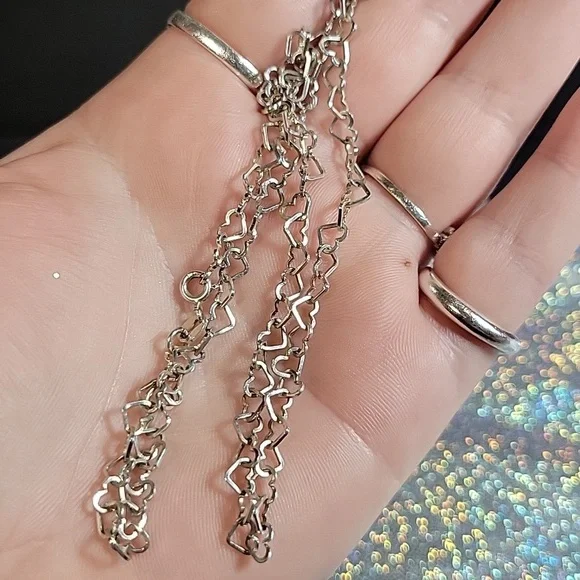 Sterling Silver Flat Heart Link Necklace